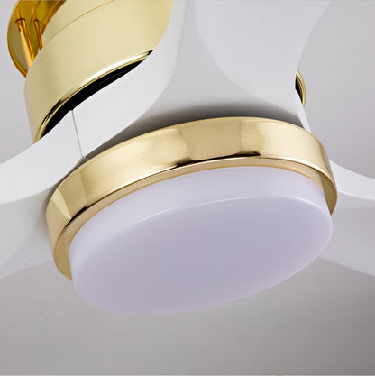 Gold and White Solid Wood Ceiling Fan with Remote Control for Bedroom