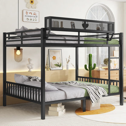 Queen Over Queen Metal Bunk Bed - Black Frame for Bedroom