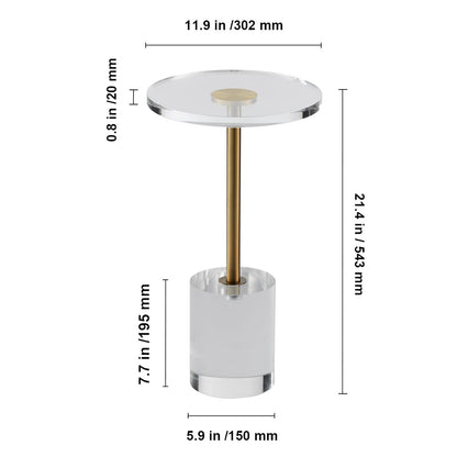 Clear Acrylic End Table - Gold & Clear, 11.9" Round for Living Room
