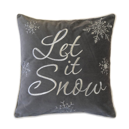 Gray Polyester Throw Pillow with Snowflake Embroidery 20x20 Inch