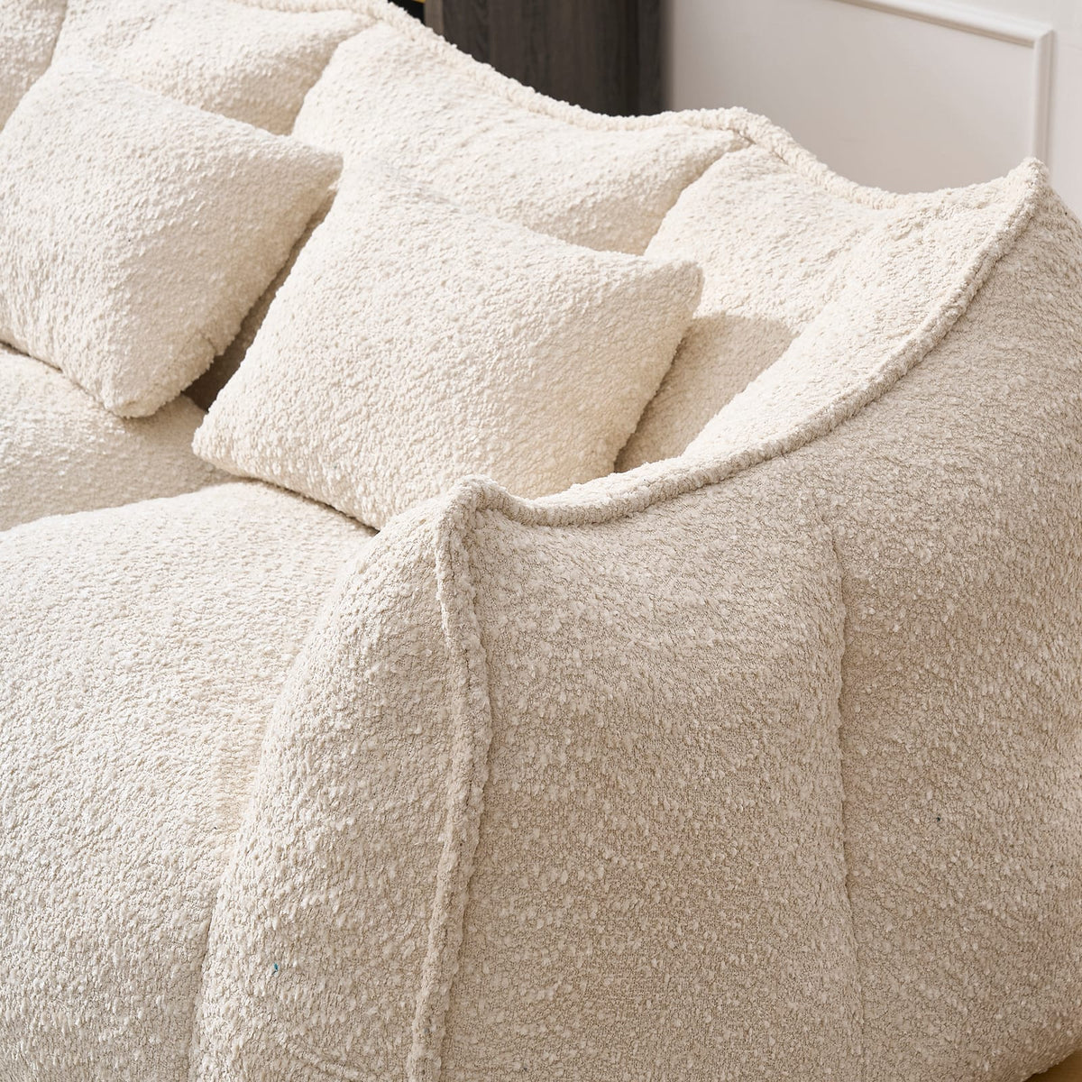 Soft Beige Chenille Bean Bag Chair - Family Room Comfort for Living Room