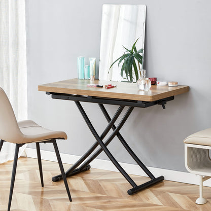 Adjustable Lift Table - Black & Natural Wood MDF for Living Room