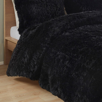Queen Shaggy Polyester Comforter Set Black