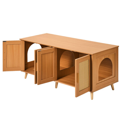 47.2" Natural Particle Board Cat Litter Box Furniture with Rattan Doors