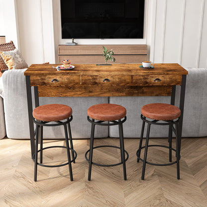 Brown MDF Dining Table Set with Storage and Power Outlets