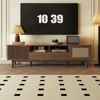 Dark Brown TV Stand with Storage - 75" TVs, Pine Wood