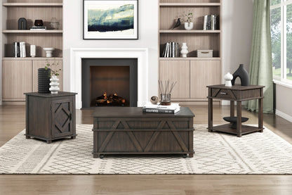 Traditional Rustic End Table with Storage - Brown Finish
