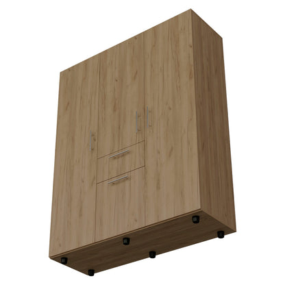 Natural Wood 2-Door Dresser with 5 Shelves for Bedroom