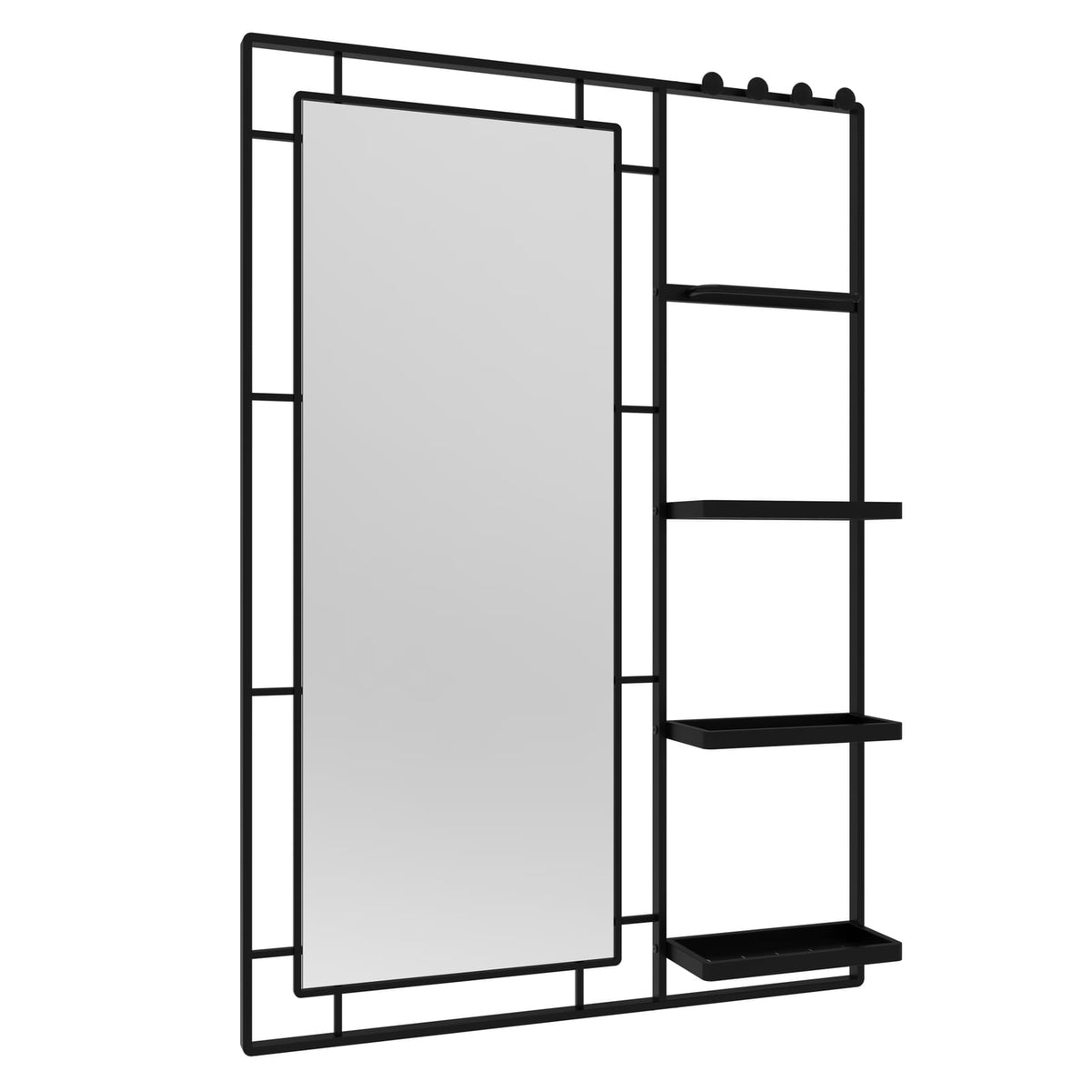 30x44 Ines Modern Vanity Mirror - Black Frame, Multi-functional Shelf