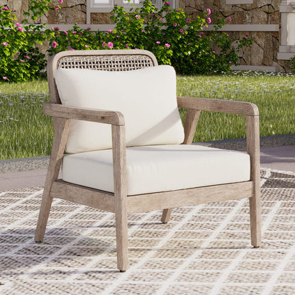 Light Brown Acacia Wood Patio Club Chair - Waterproof Cushions, Outdoor Seating