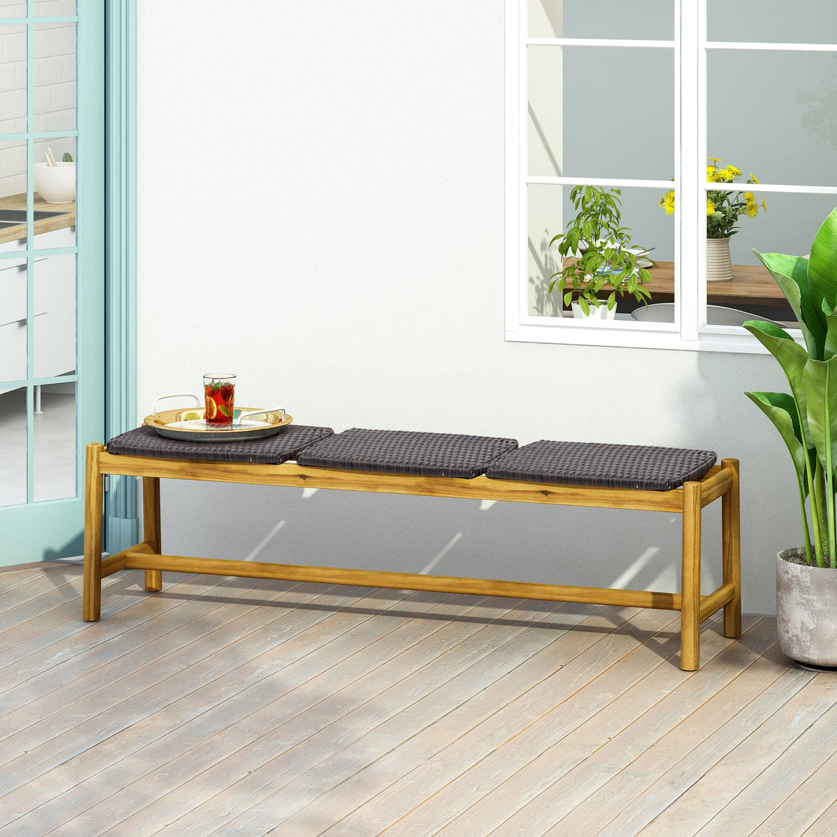 Teak Acacia Wood 3 Seat Bench - Outdoor Patio Furniture