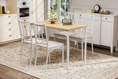 4-Person Dining Table Set - Natural White Industrial Style for Dining Room