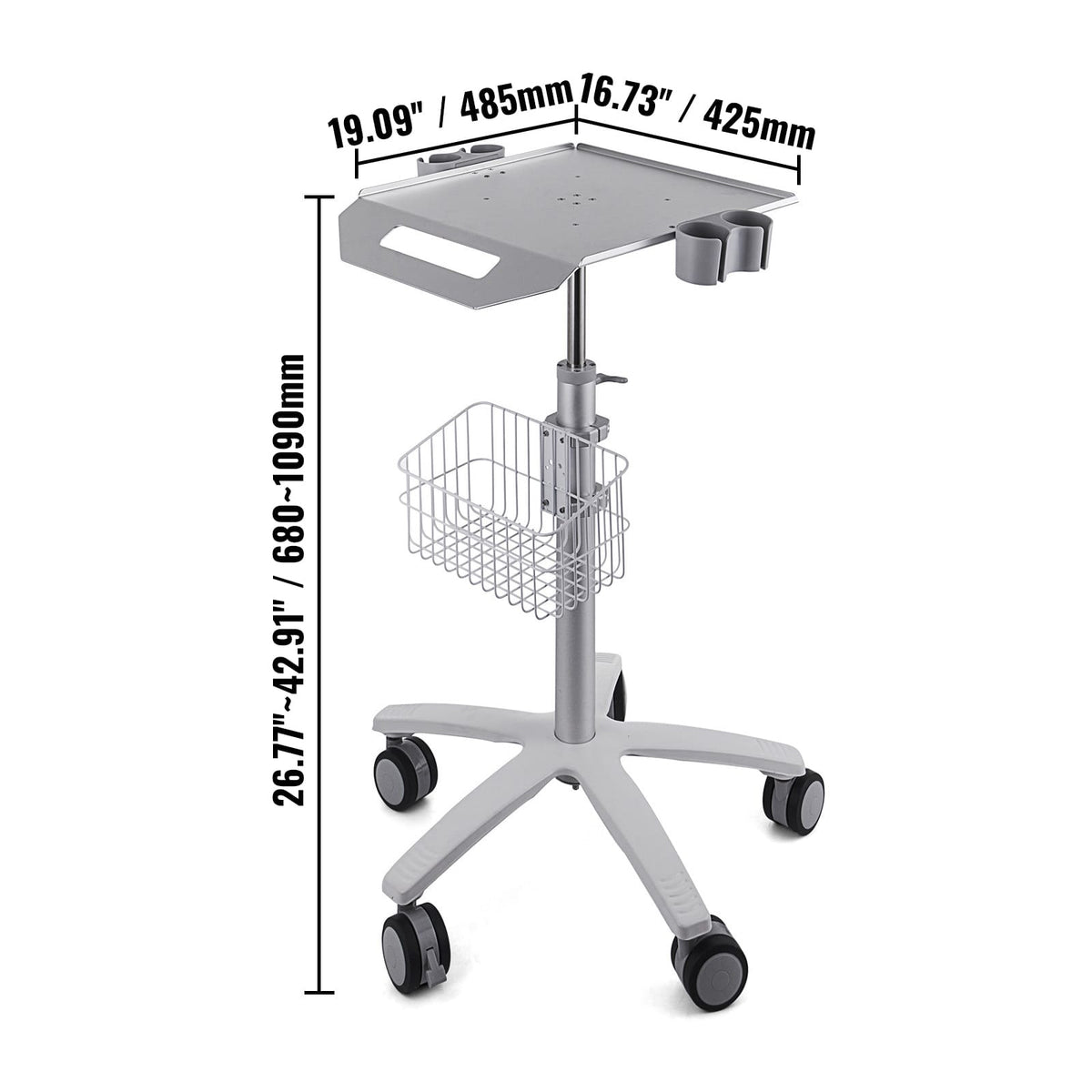 Stainless Steel Medical Cart - Adjustable Height Rolling Utility Cart