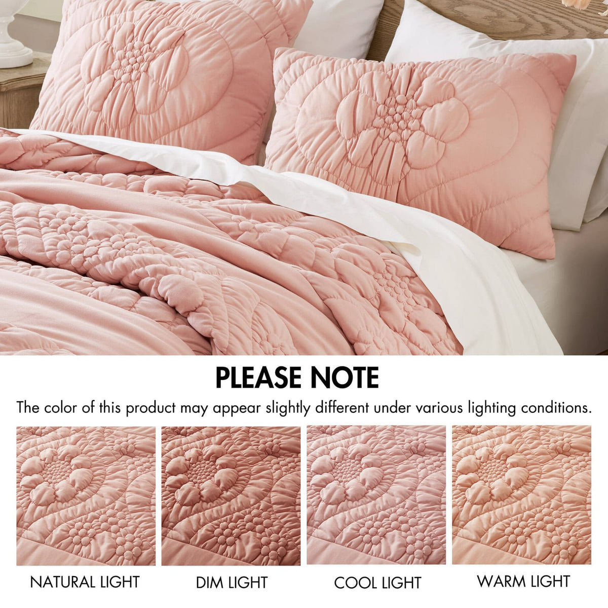 3-Piece Full/Queen Comforter Set, Pink - Soft Polyester Floral Quilt