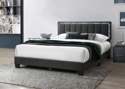 Queen Size Wool Upholstered Bed Frame - Charcoal Gray Modern