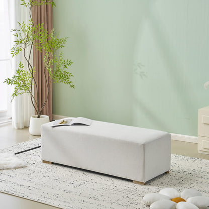 White Rectangle Ottoman - 50" x 20" Wood Frame for Living Room