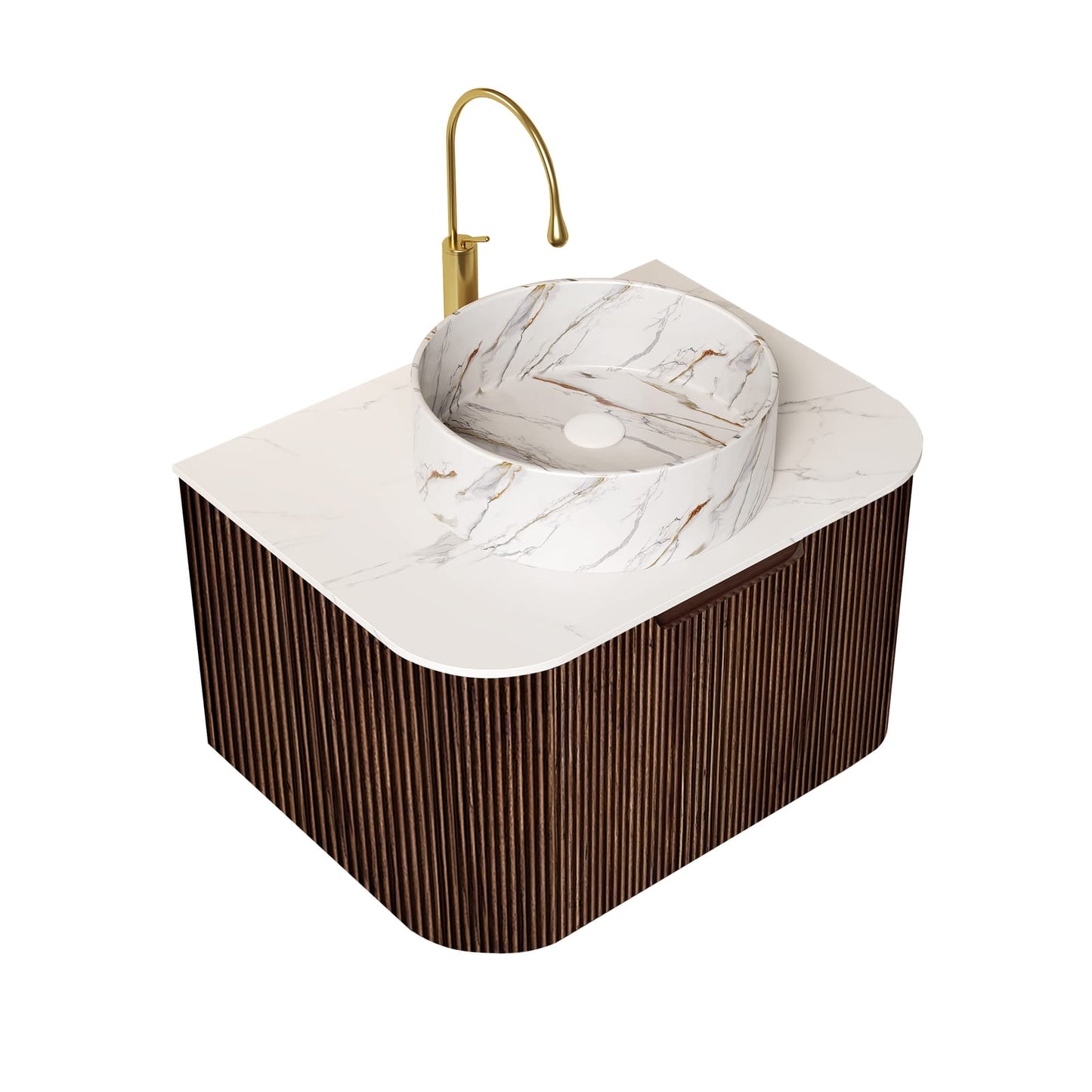 24 Inch Walnut Bathroom Vanity with Ceramic Basin for Modern Renovation
