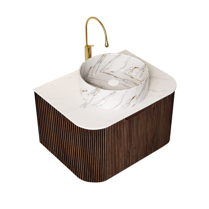 24 Inch Walnut Bathroom Vanity with Ceramic Basin for Modern Renovation