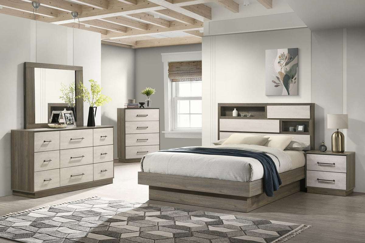 Modern 4-Drawer Chest - Beige Brown Wood for Bedroom