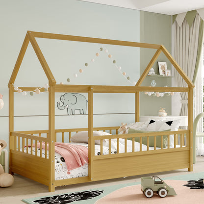 Twin Size Wooden House Bed Frame Natural Pine for Bedroom