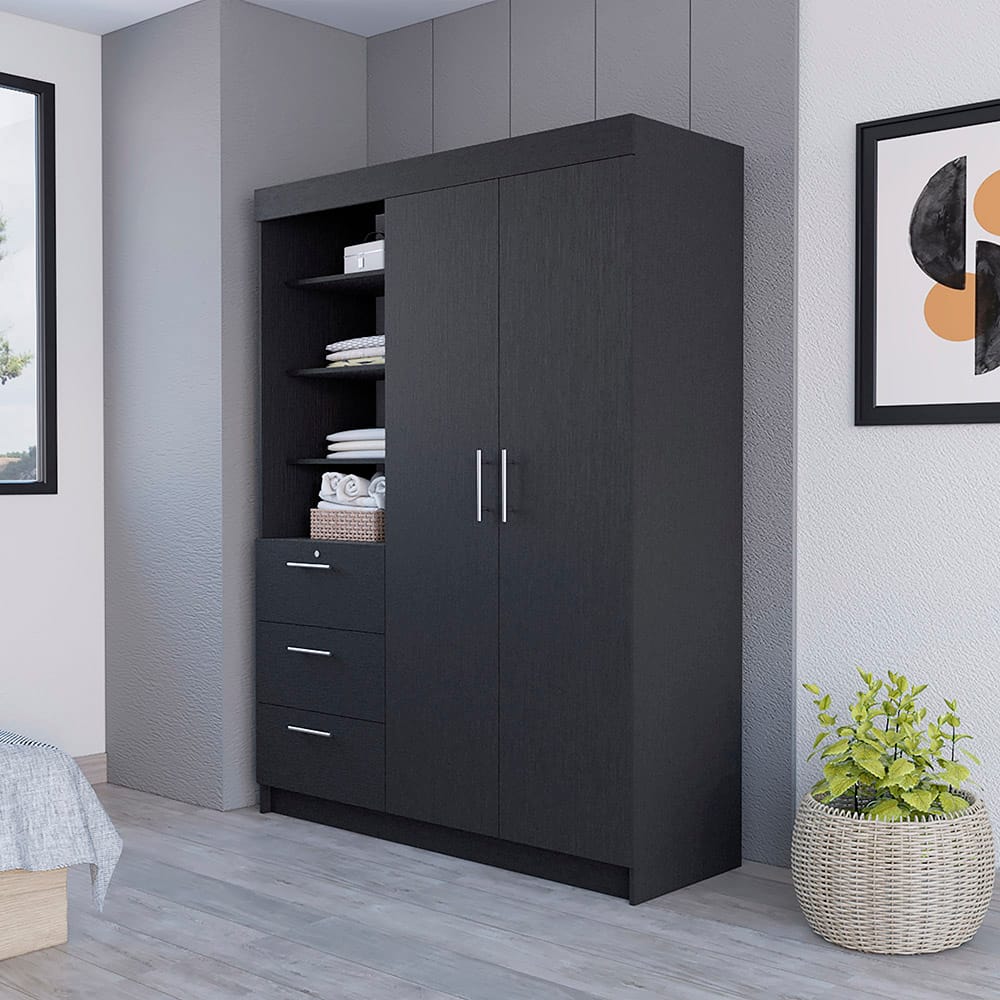 Black Armoire Rumanu - Bedroom Storage Dresser