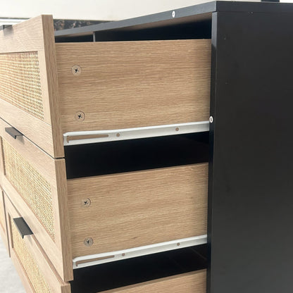 Black 6-Drawer Rattan Storage Cabinet - Bedroom Furniture