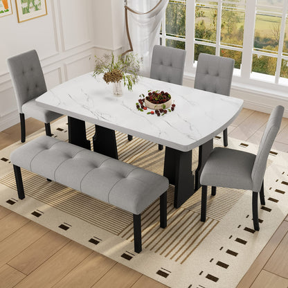 Modern Rectangular Dining Table Set with Bench & Chairs for Dining Room