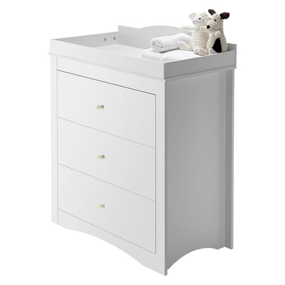 White MDF Baby Changing Table with 3 Drawers for Safe Storage