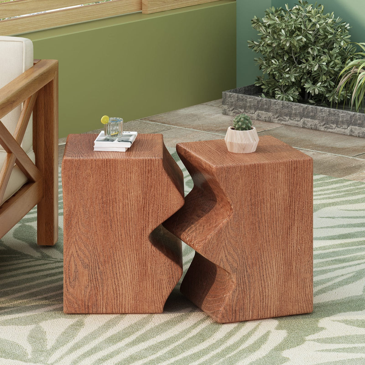 Natural Magnesium Oxide Outdoor Side Tables - Set of 2