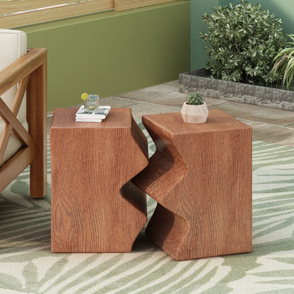 Natural Magnesium Oxide Outdoor Side Tables - Set of 2