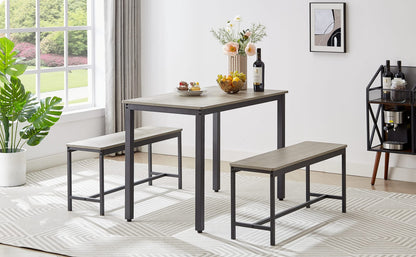 Grey Dining Table Set with 2 Benches - Kitchen Table