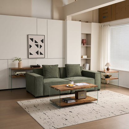 Walnut Glass Coffee Table - Small Sofa Table, Multi-Purpose Design