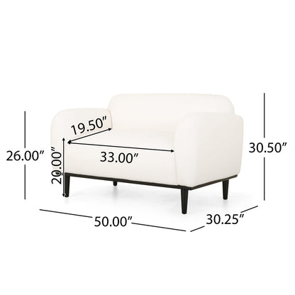 White Polyester Loveseat with Birch Wood Legs for Modern Living Room