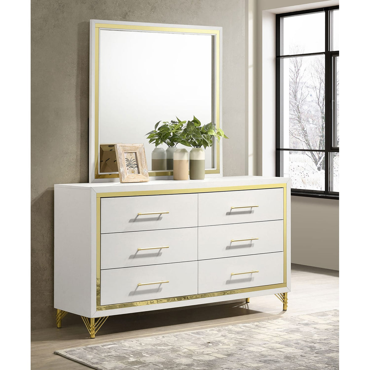 White 6-Drawer Dresser with Mirror - Bedroom Storage