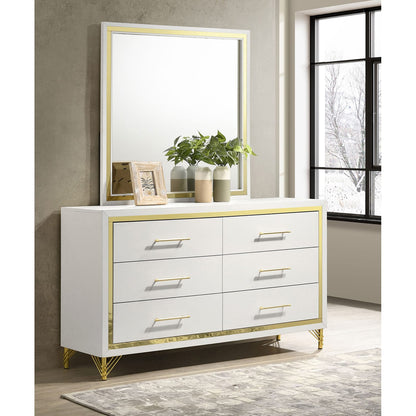 White 6-Drawer Dresser with Mirror - Bedroom Storage