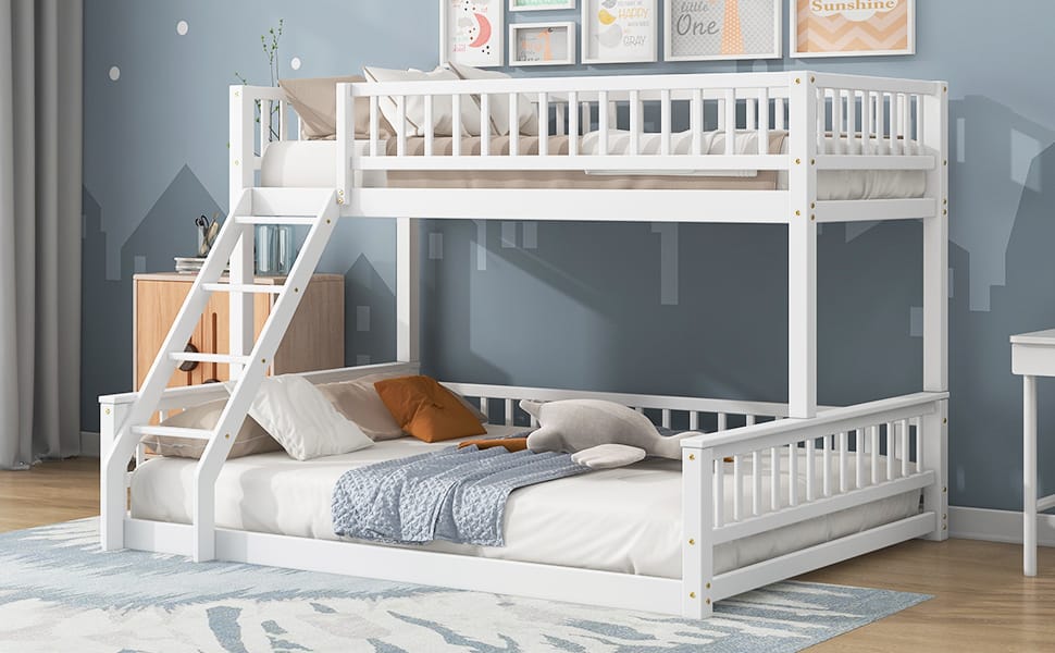 Twin XL Bunk Bed Frame White Wood Bunk