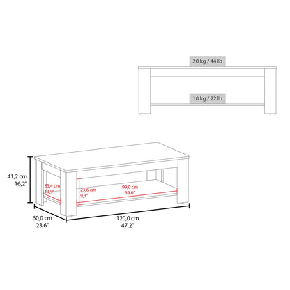 White Engineered Wood Dining Table with Shelf - 47.2" W