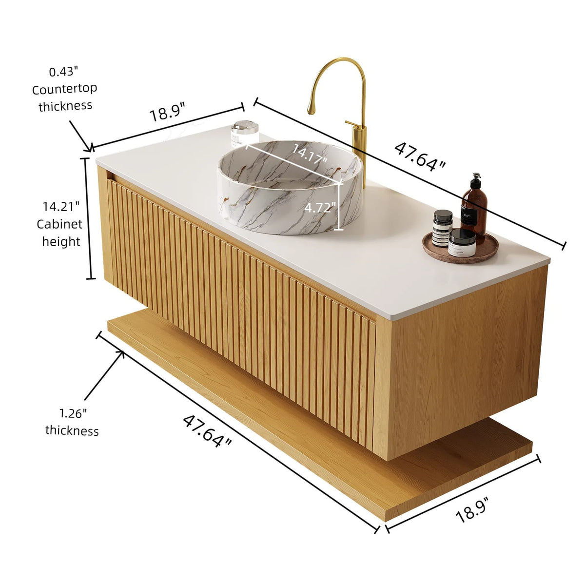 47.6 Inch Golden Oak Wall-Mounted Bathroom Vanity with Ceramic Basin
