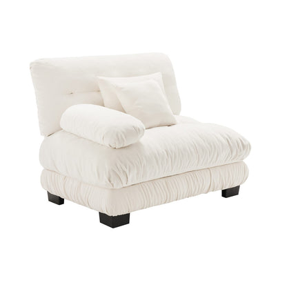 White Chenille Sofa - 1 Seat Armless for Living Room