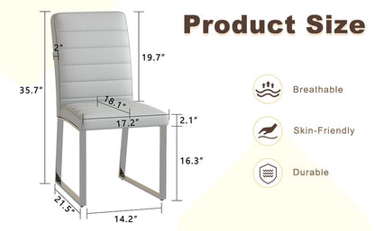 Light Gray PU Dining Chairs with Metal Legs for Kitchen Seating
