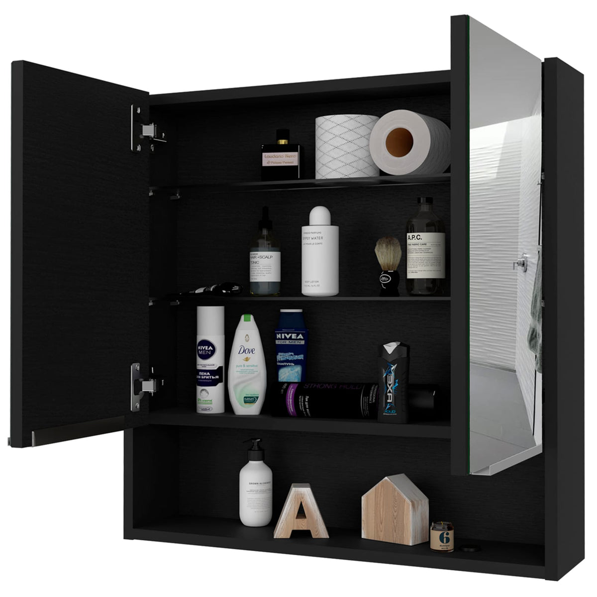 Black Medicine Cabinet with Mirror - 23.4" Storage for Bathroom