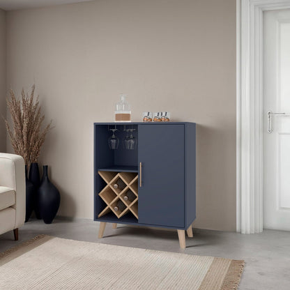 Kronos Blue Oak Bar Cabinet with Wine Rack - Storage & Style