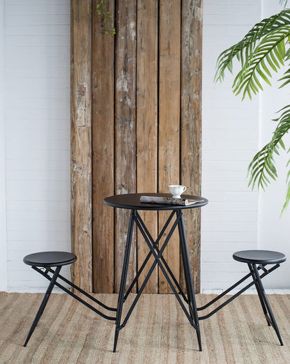 Industrial Black Iron Side Table and Seating Set for Dining Room