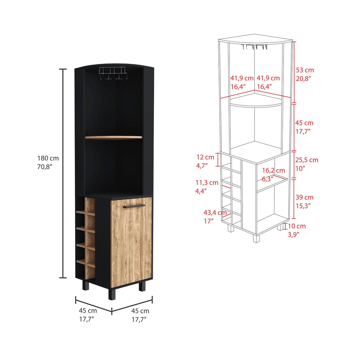 70" Tall Corner Bar Cabinet with Wine Storage