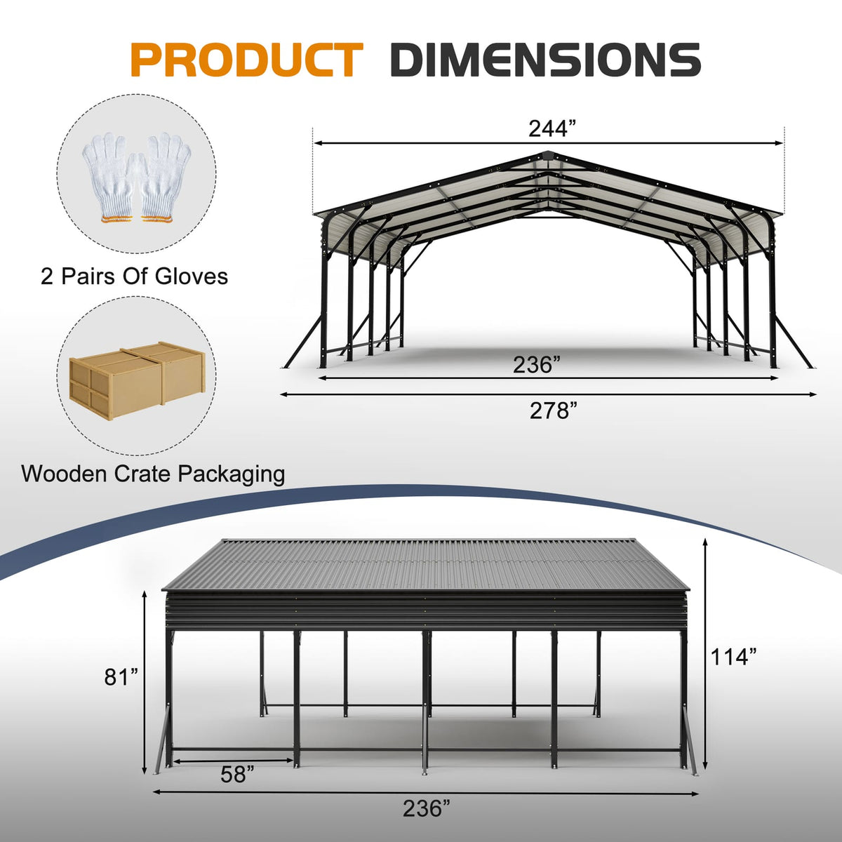 20x20 Ft Black Metal Carport for Garden or Poolside Use