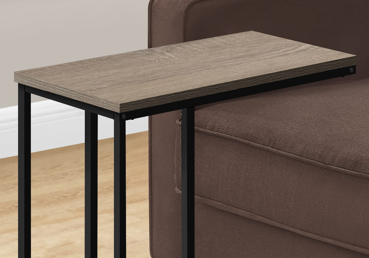 Taupe C-Shaped End Table with Metal Base for Living Room
