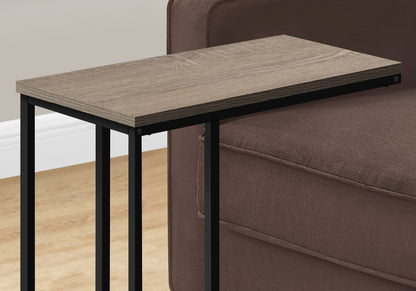 Taupe C-Shaped End Table with Metal Base for Living Room