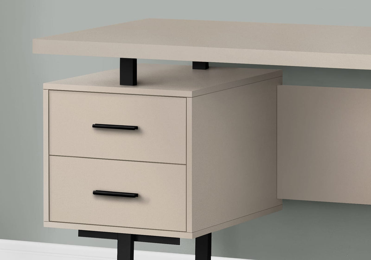 Computer Desk, 60"L with Storage Drawers - Taupe Laminate & Black Metal Frame