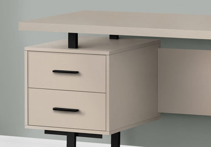 Computer Desk, 60"L with Storage Drawers - Taupe Laminate & Black Metal Frame