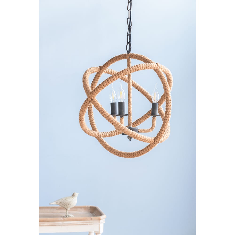 Beige Brown Jute 3-Light Farmhouse Chandelier